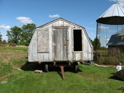 old hen house on wagon ready for transporti